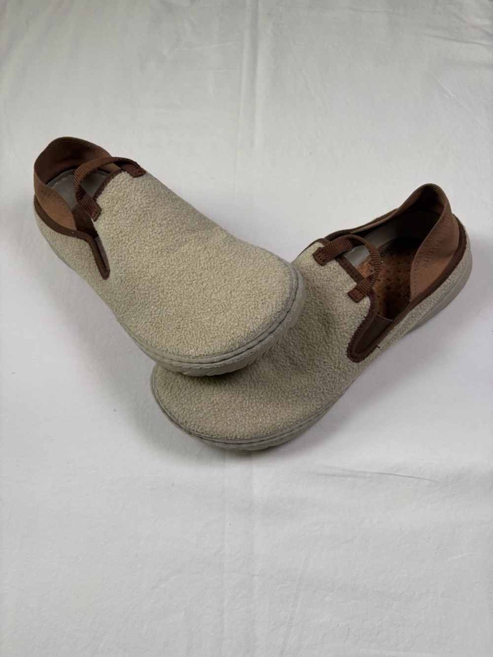 Merrell Women’s Cream and Brown Slip-On Loafers